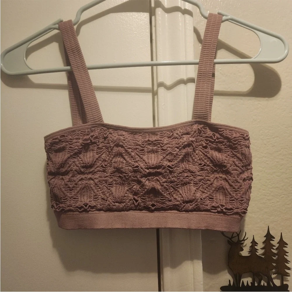 FP Movement by Free People Happiness Runs Floral Bandeau Bra Dusty Rose Size M/L